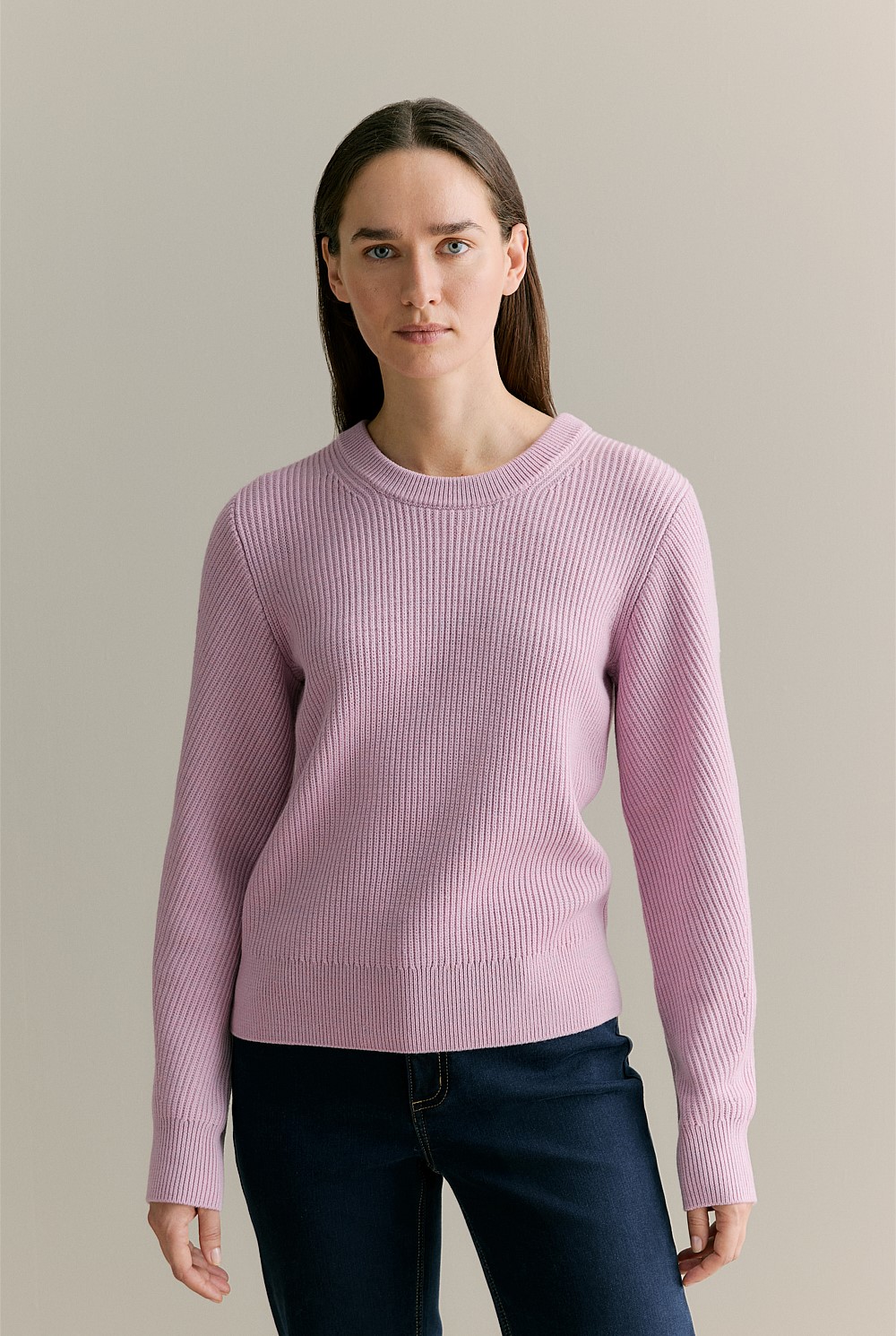 Merino Rib Pointelle Crew