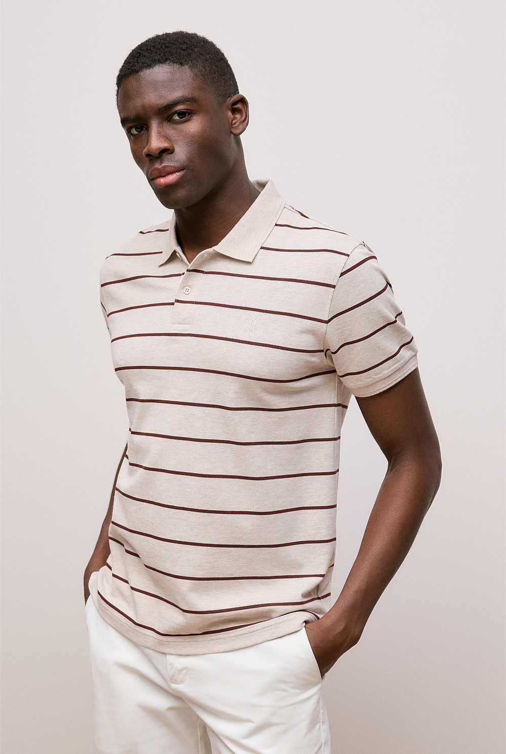 Pique Fine Stripe Monogram Polo