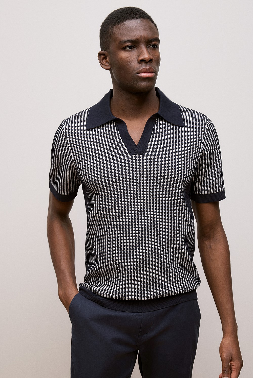 Texture Knit Collared Short Sleeve Polo