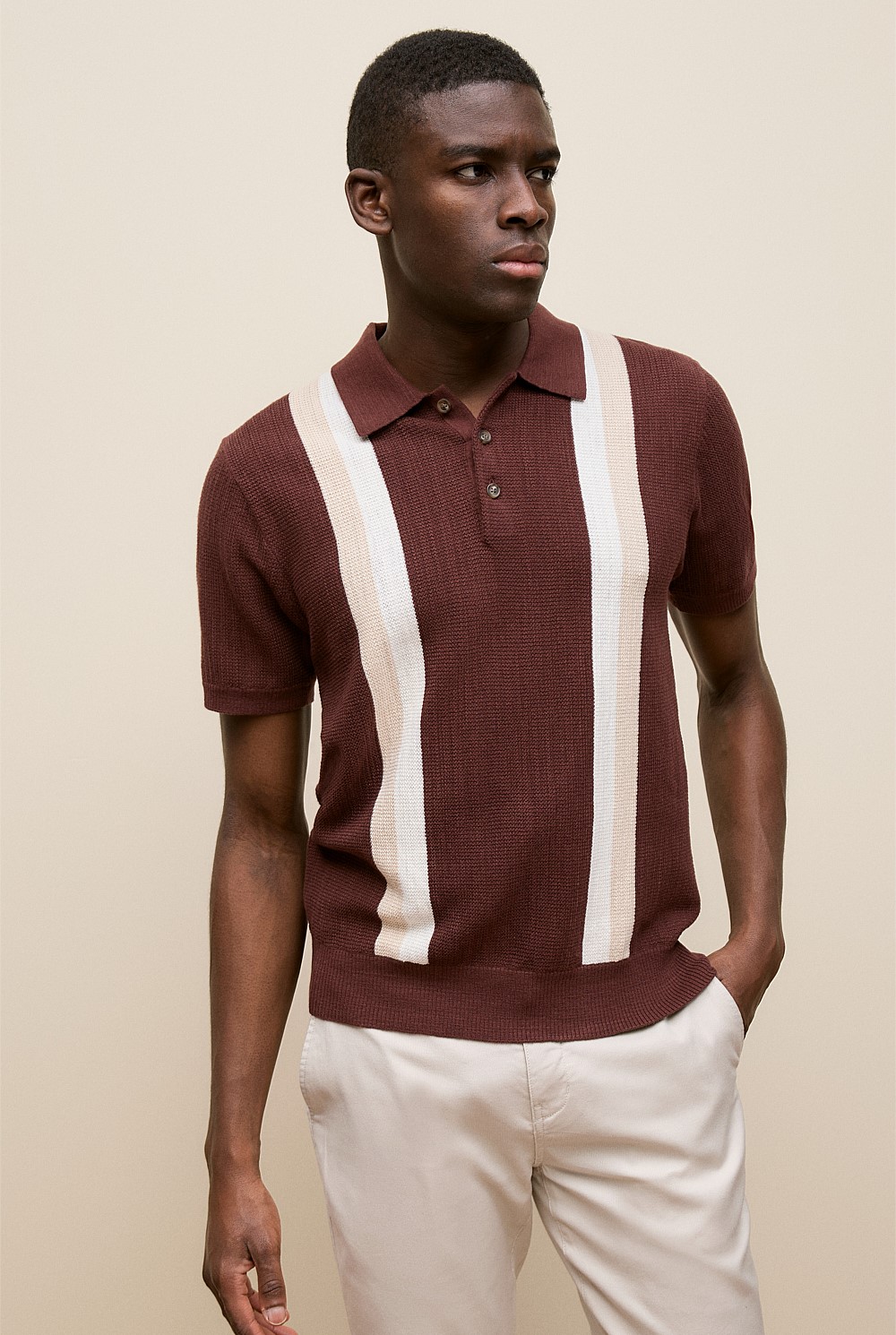 Cotton Linen Graphic Knit Polo