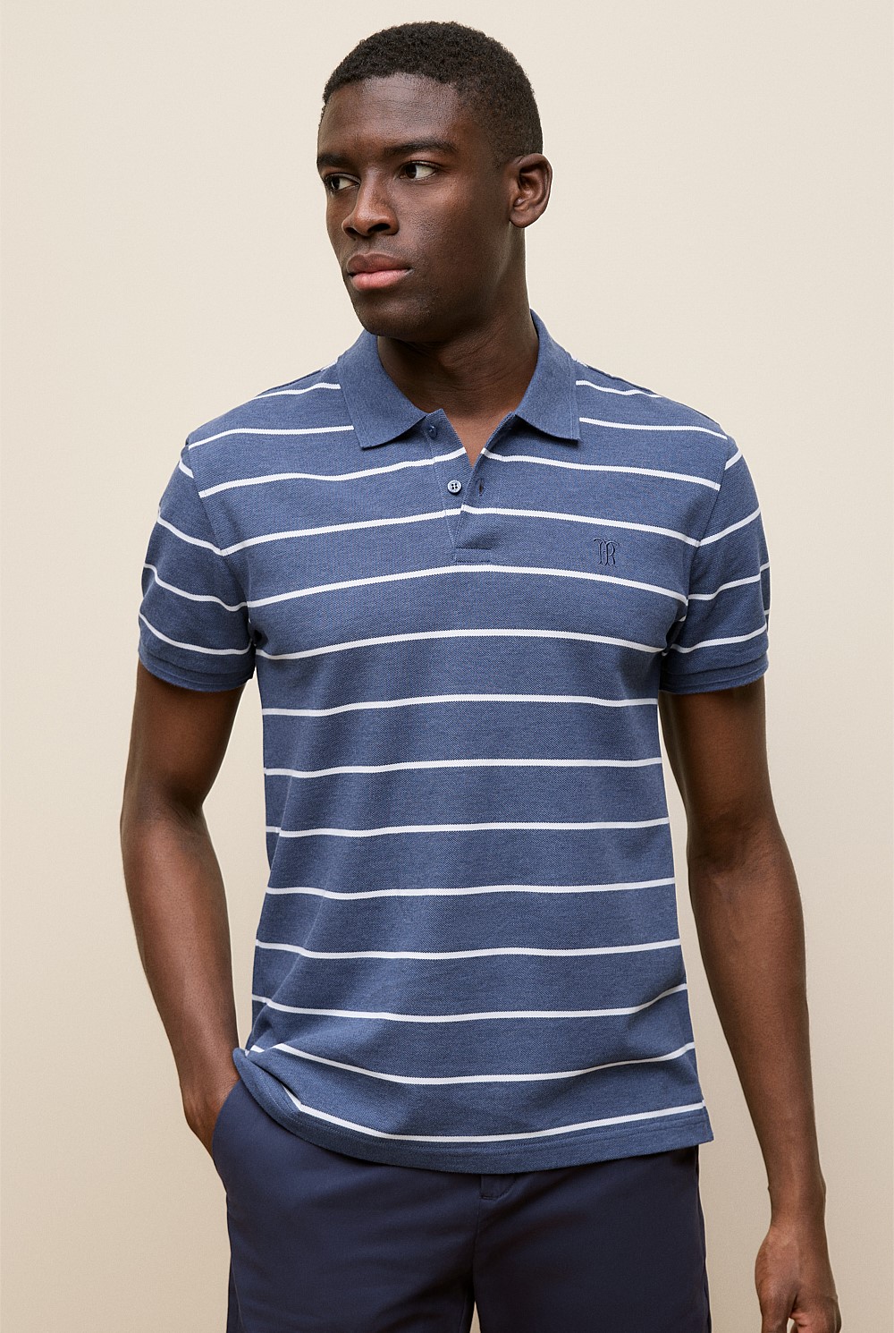 Pique Fine Stripe Monogram Polo