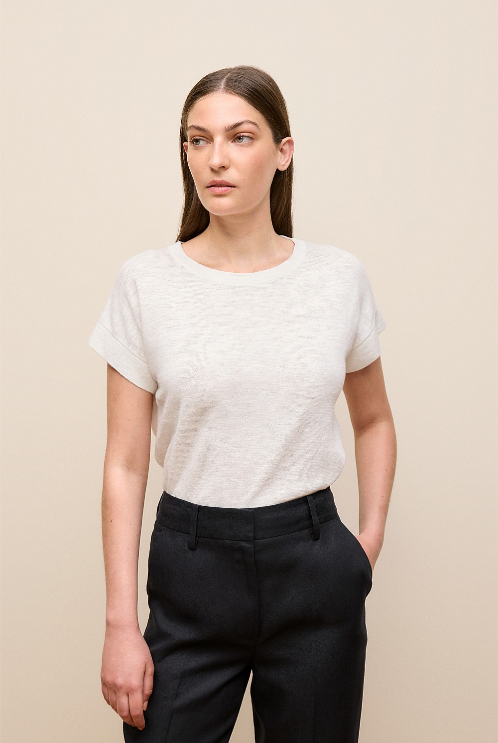 Linen Cotton Relaxed Crew T-shirt