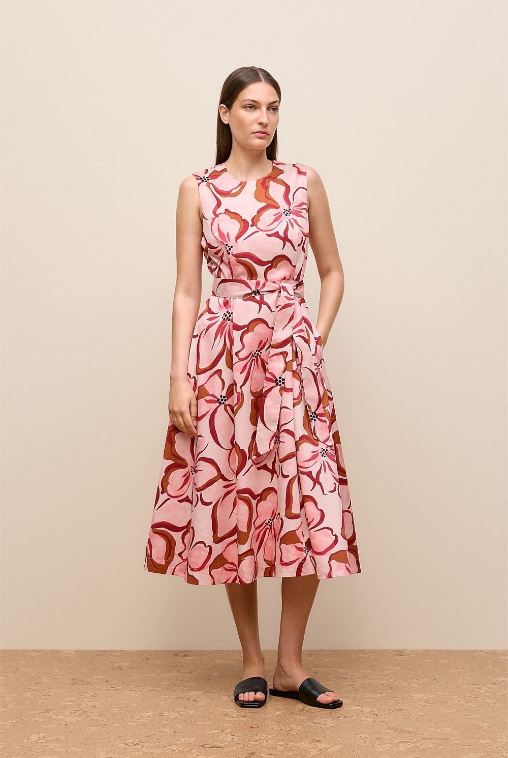 Peony Sateen Sleeveless Dress