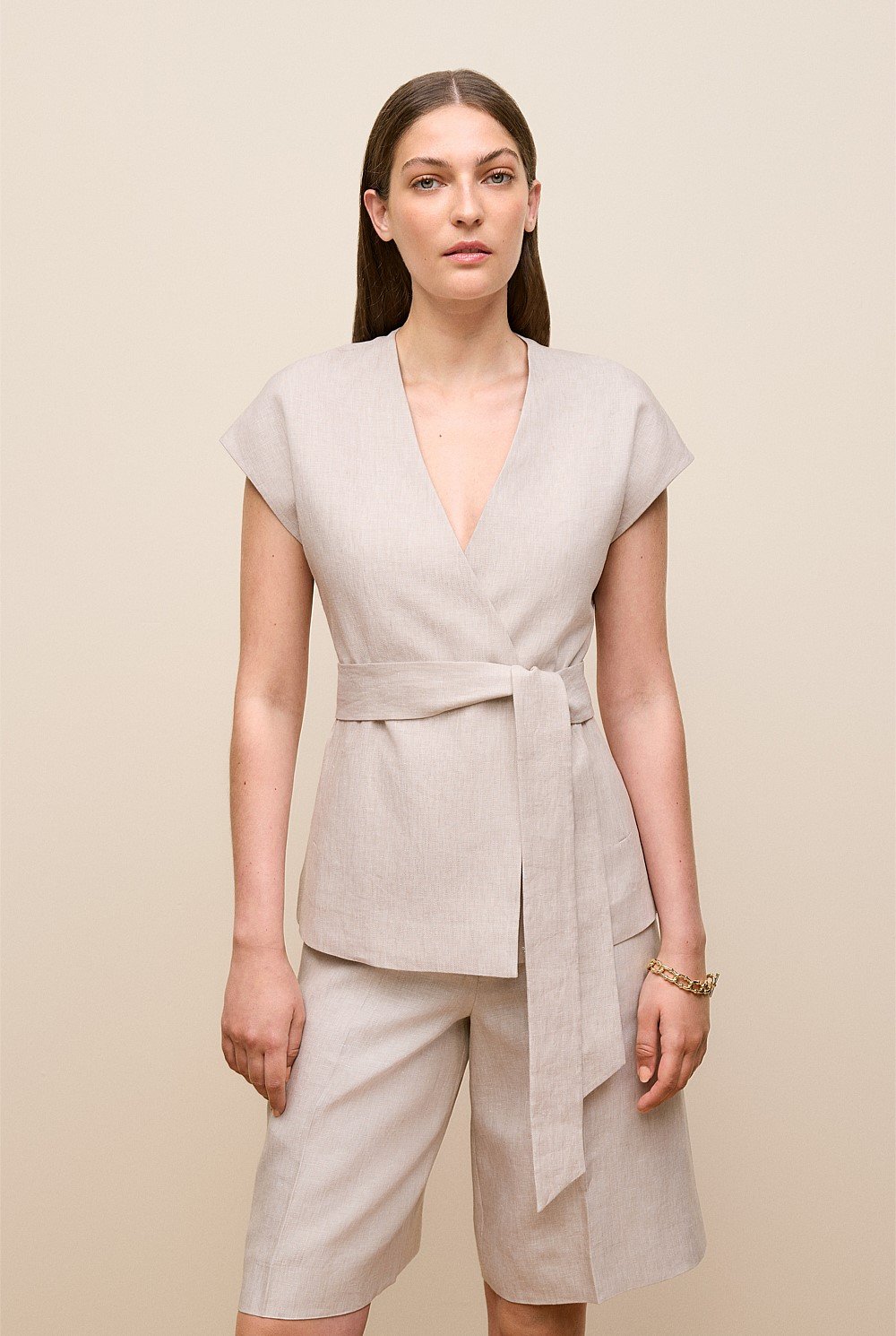 Yarn Dyed Linen Cap Sleeve Vest