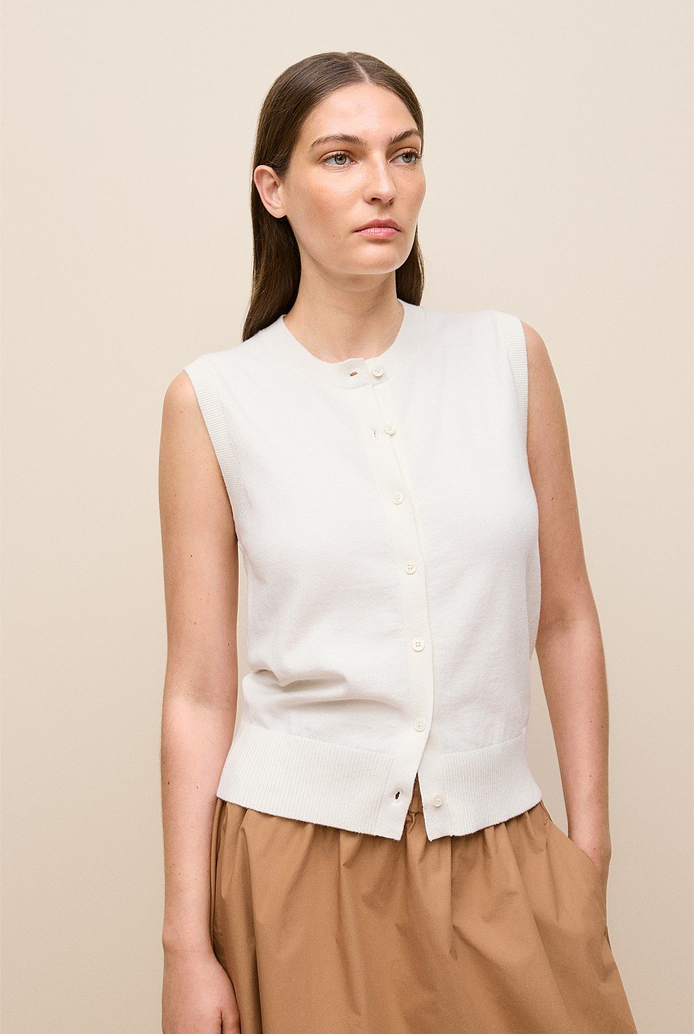 Cotton Cashmere Button Through Vest