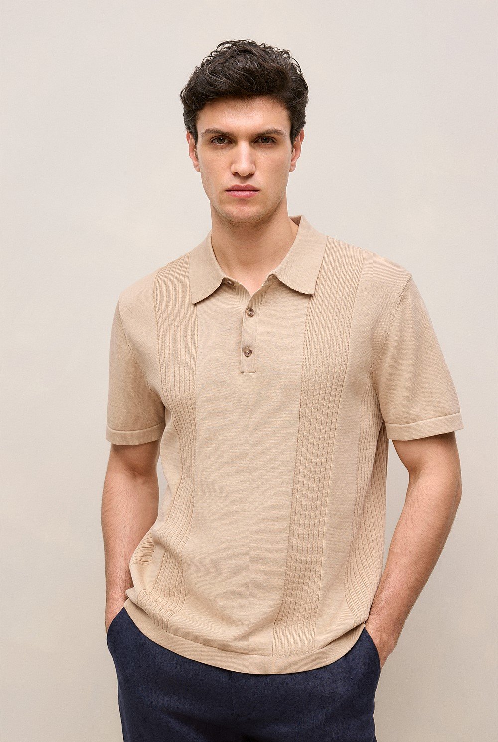 Mercerised Cotton Rib Detail Knit Polo