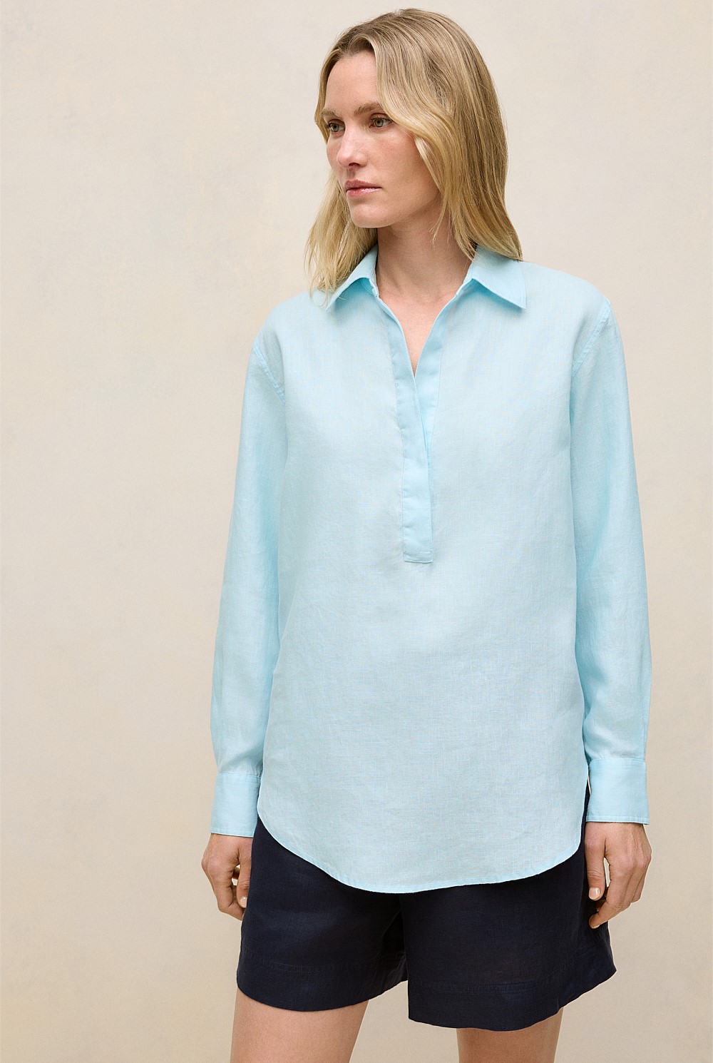 Linen Relaxed Half Placket Shirt