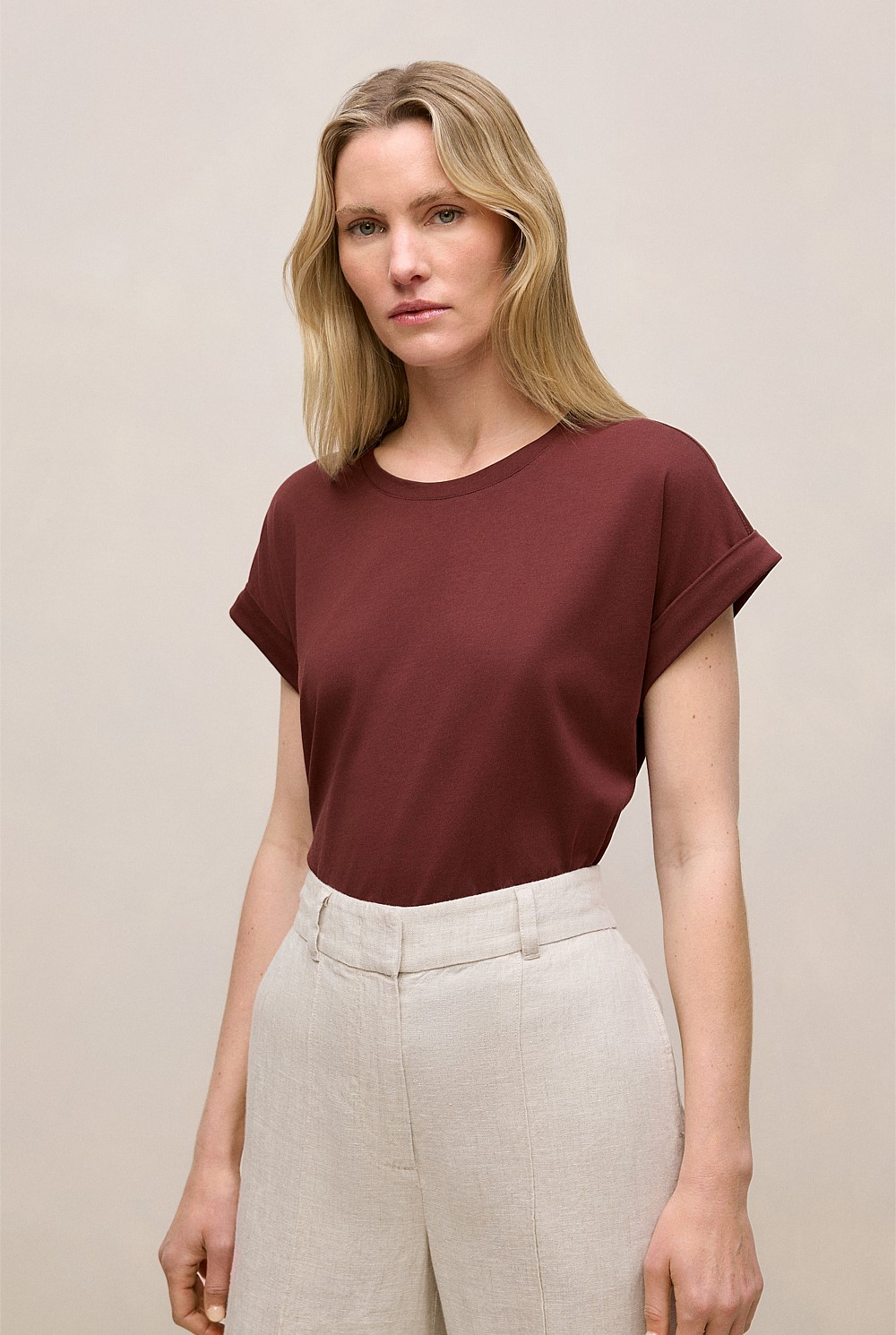 Cotton Cuff Sleeve T-shirt