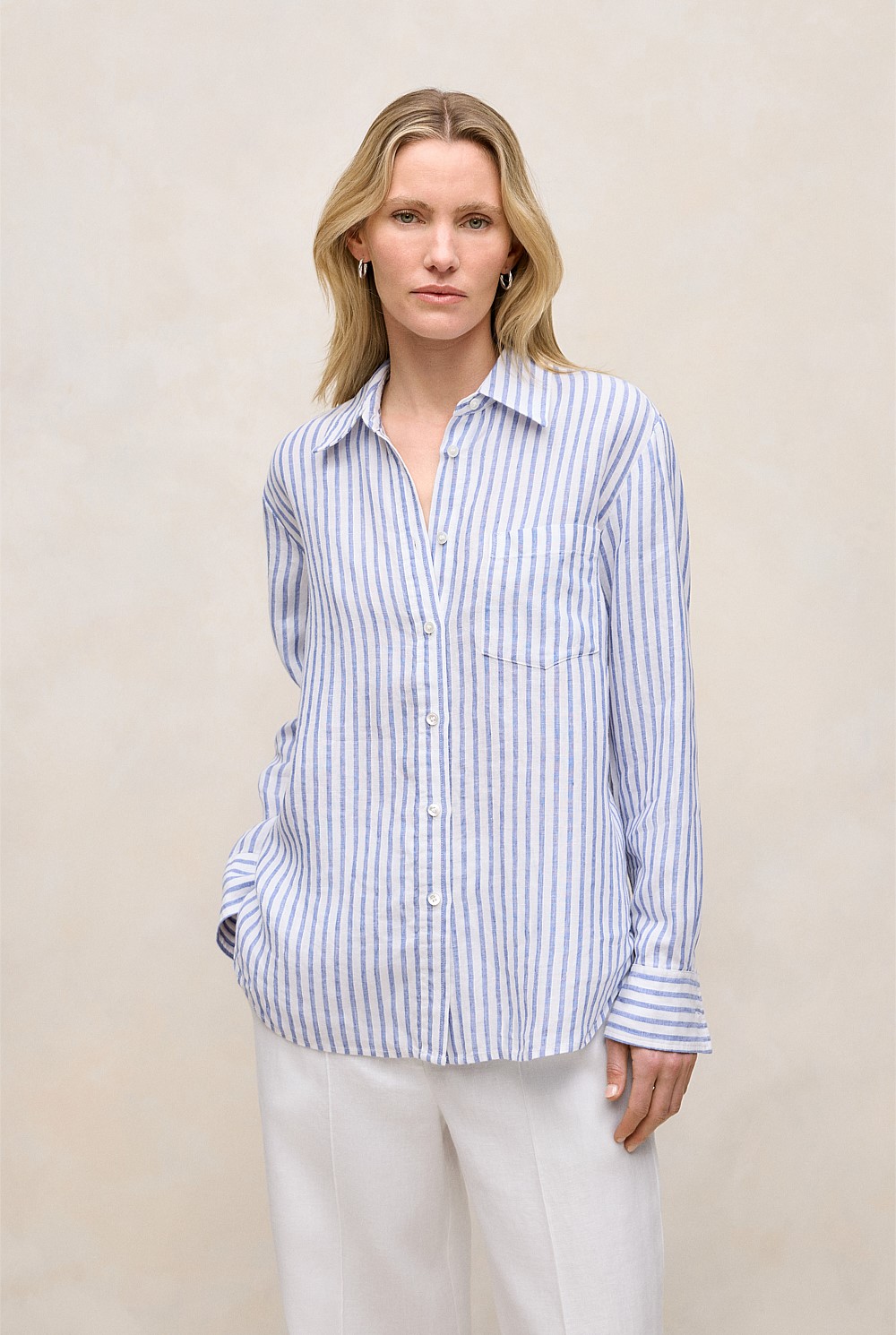 Yarn Dyed Linen Stripe Pocket Shirt