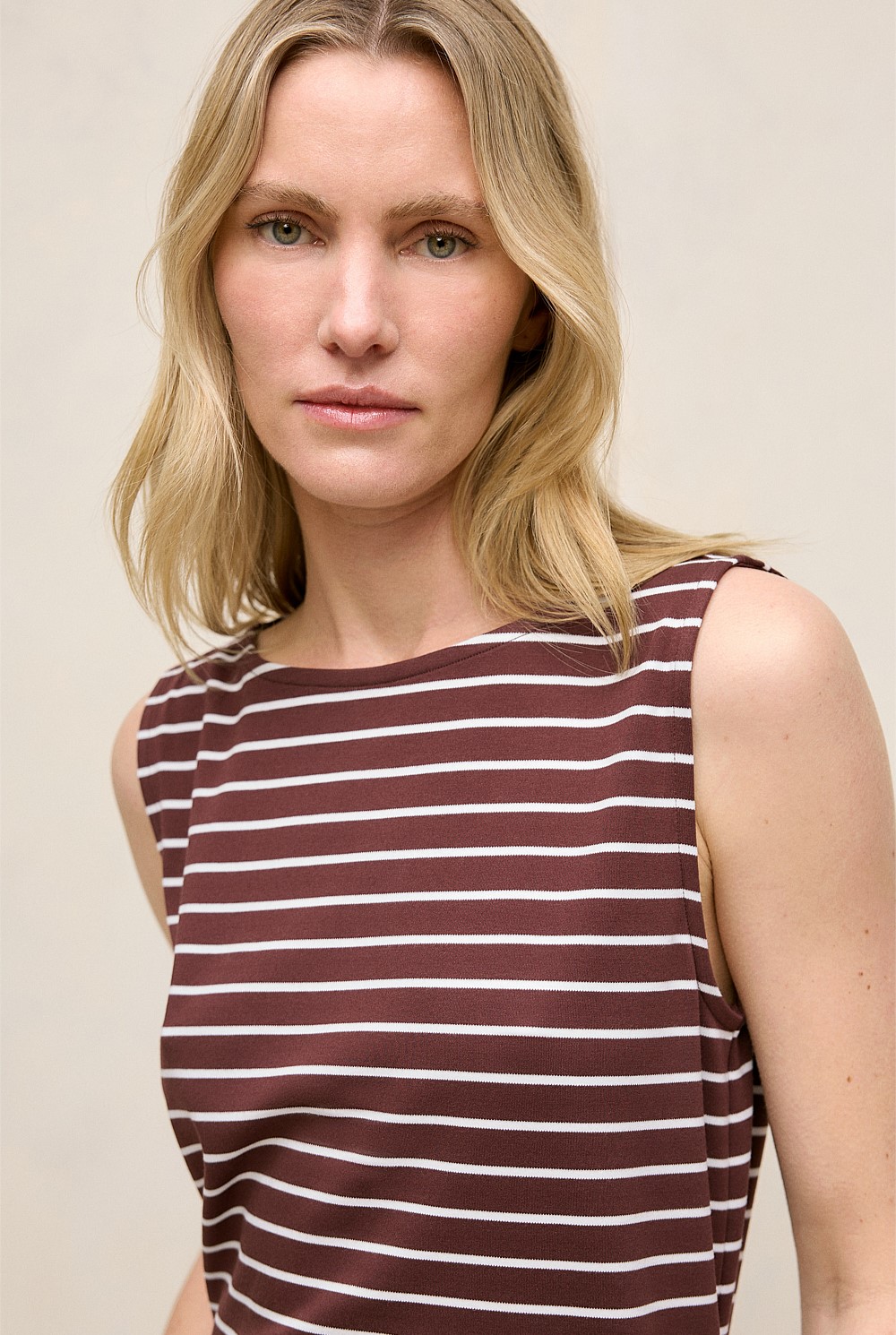 Modal Cotton Stripe Boatneck Tank