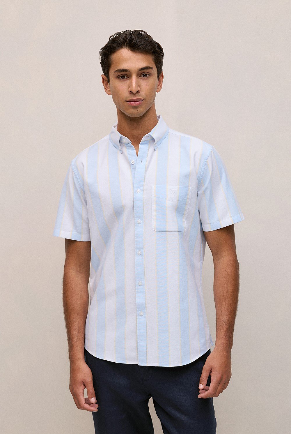 Stripe Monogram Short Sleeve Oxford Shirt