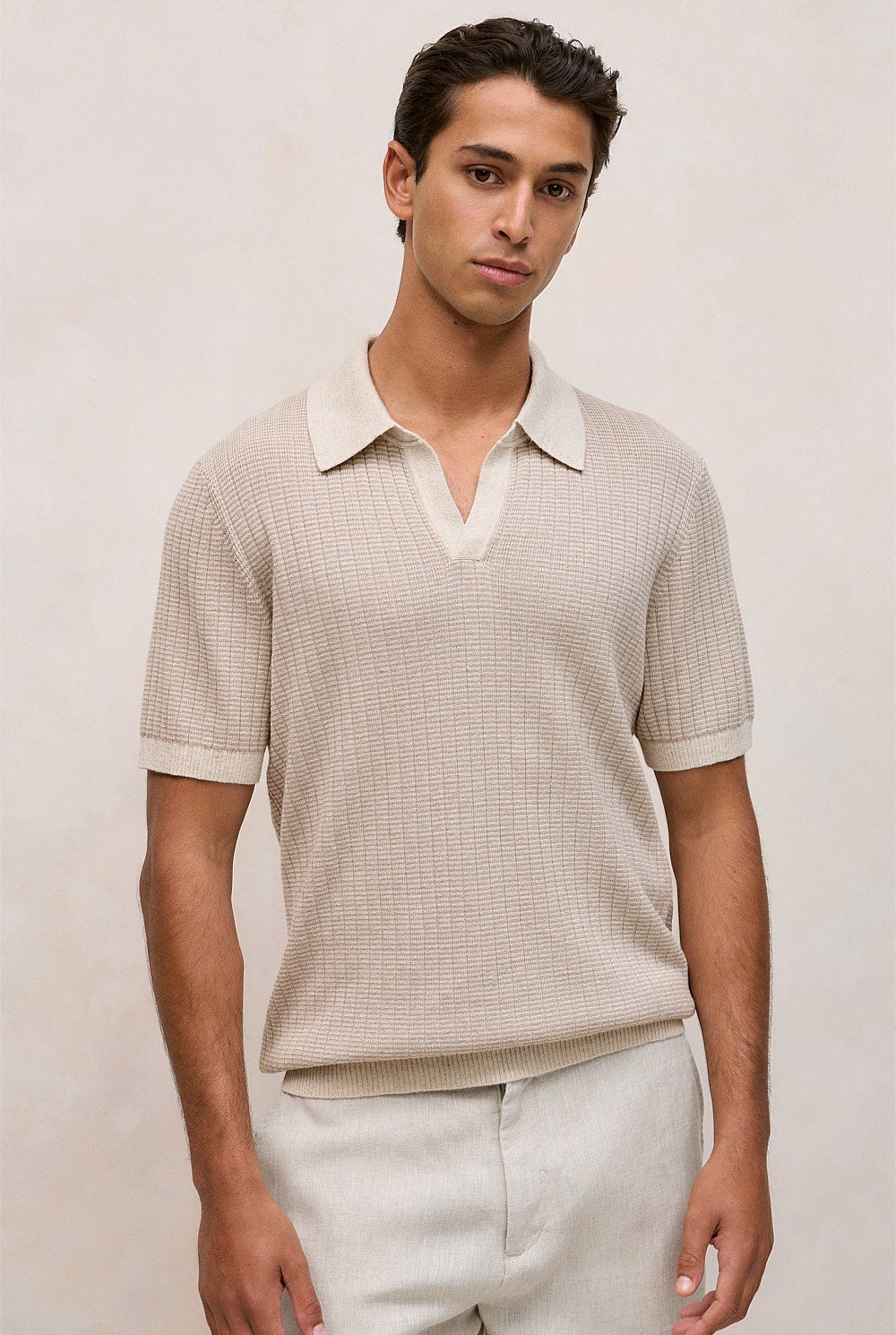 Linen Cotton Mouline Stripe Polo