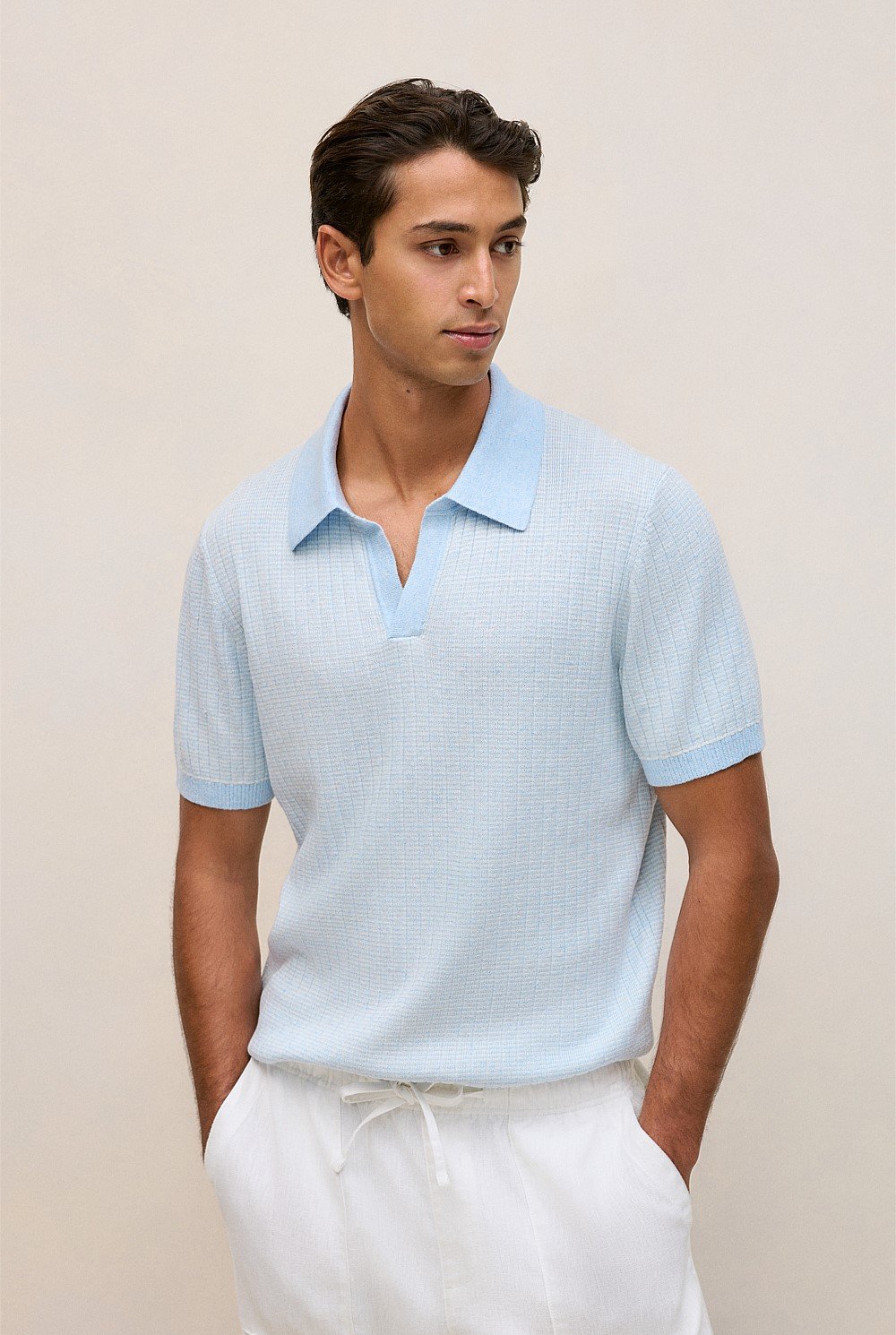Linen Cotton Mouline Stripe Polo