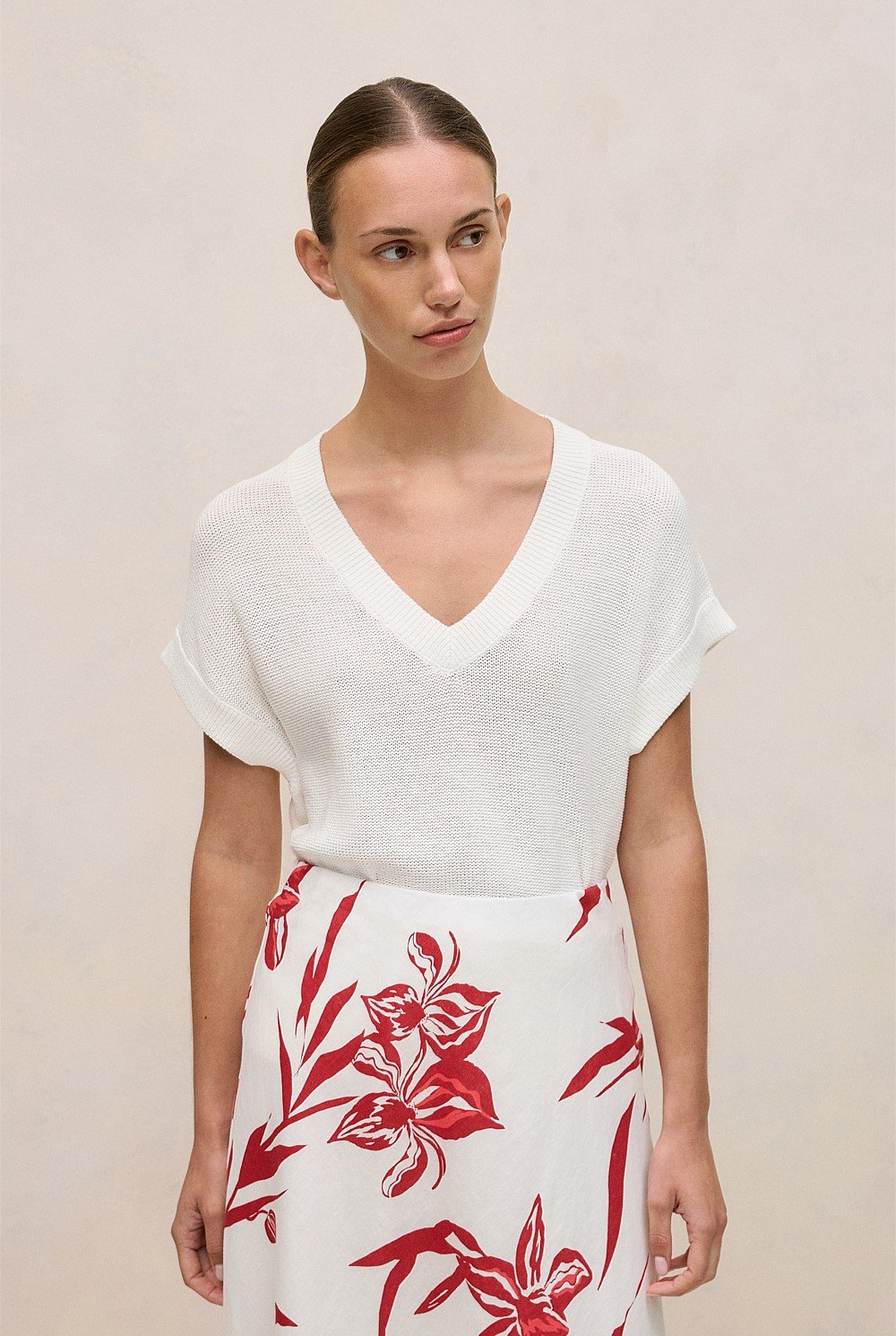 Mercerised Cotton Relaxed V Neck Knit