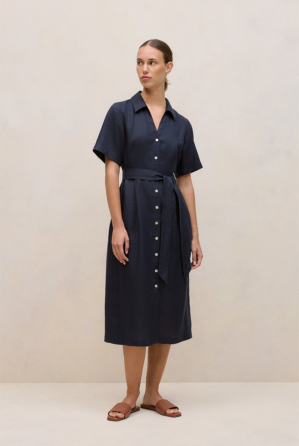 Linen Button Detail Shirt Dress