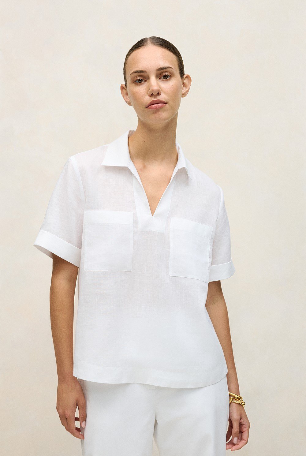 Ramie Collared Popover Shirt