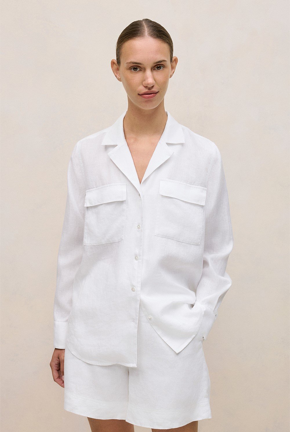 Linen Pocket Detail Long Sleeve Shirt