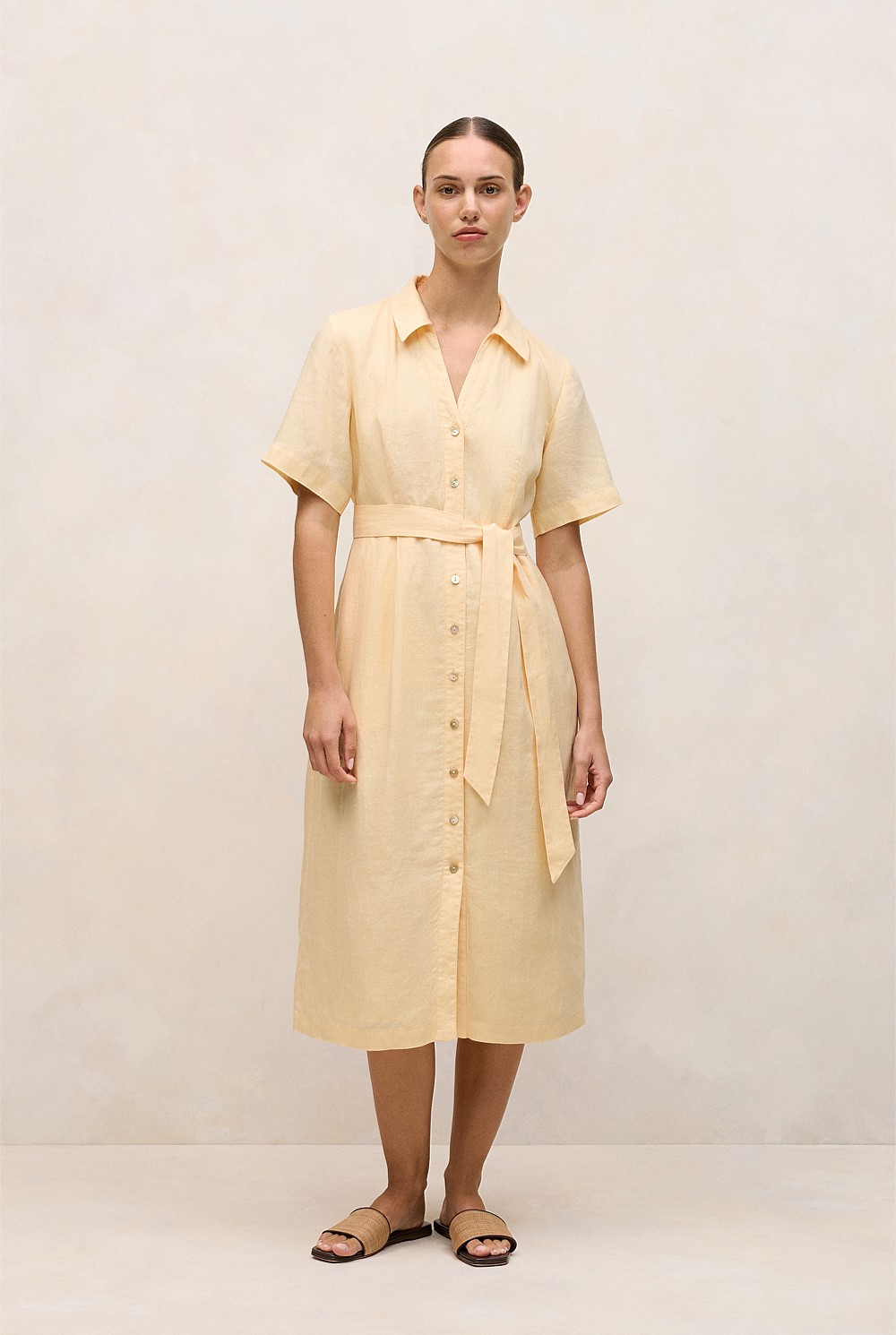 Linen Button Detail Shirt Dress