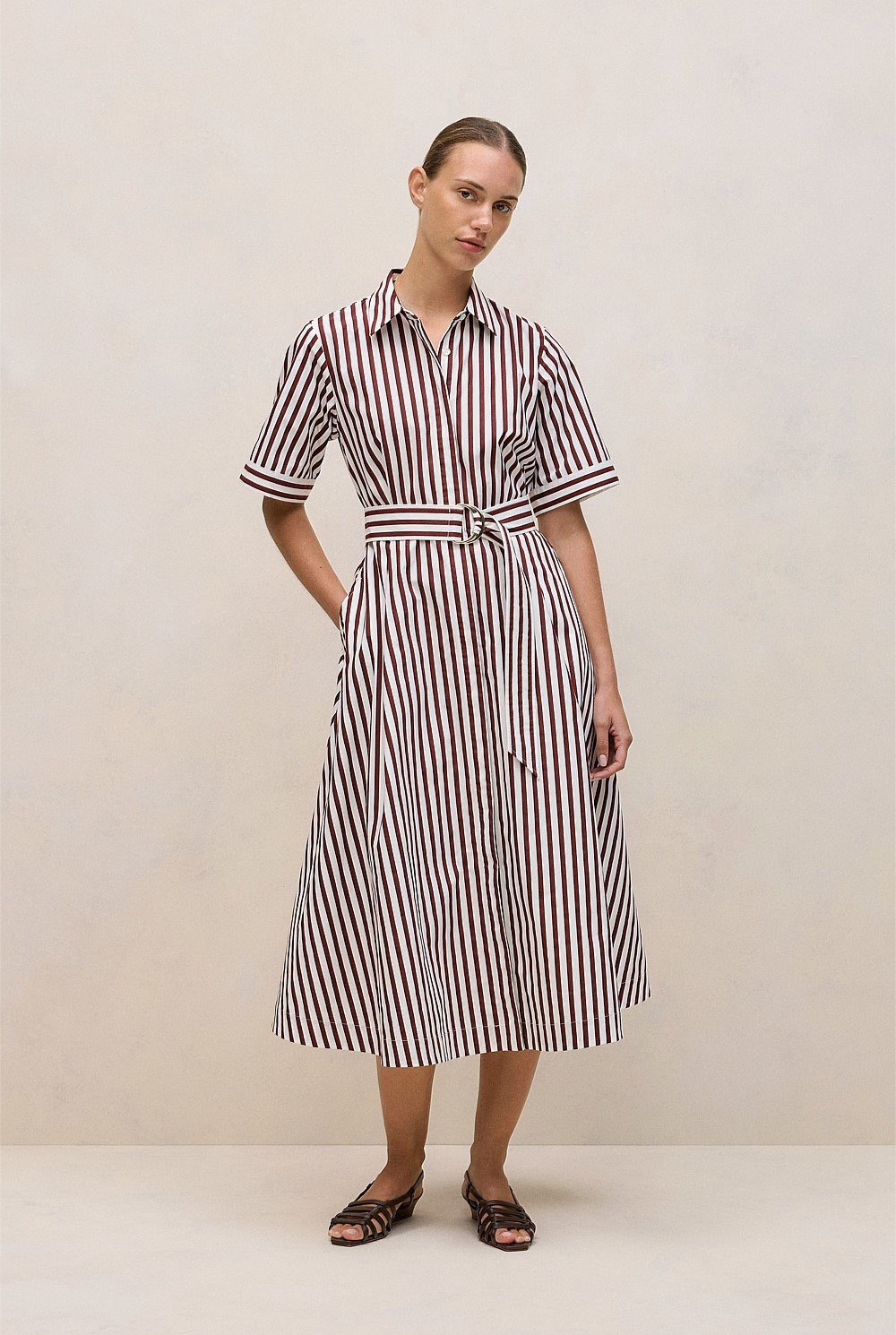 Poplin Stripe Belted Dress