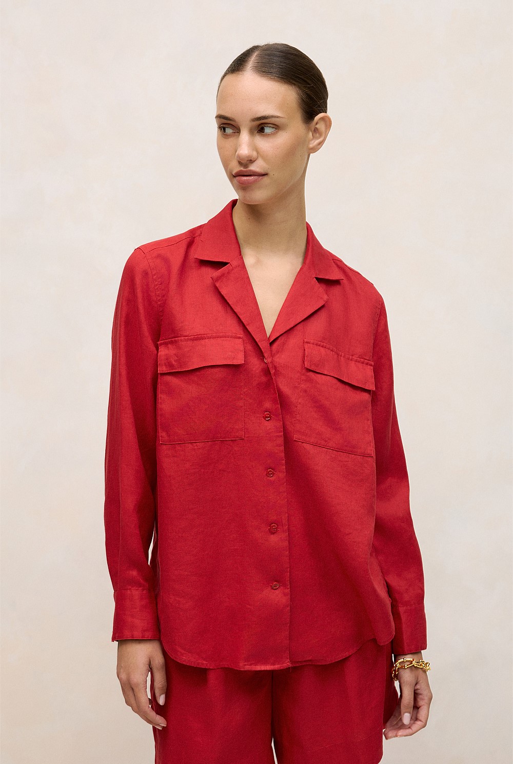 Linen Pocket Detail Long Sleeve Shirt