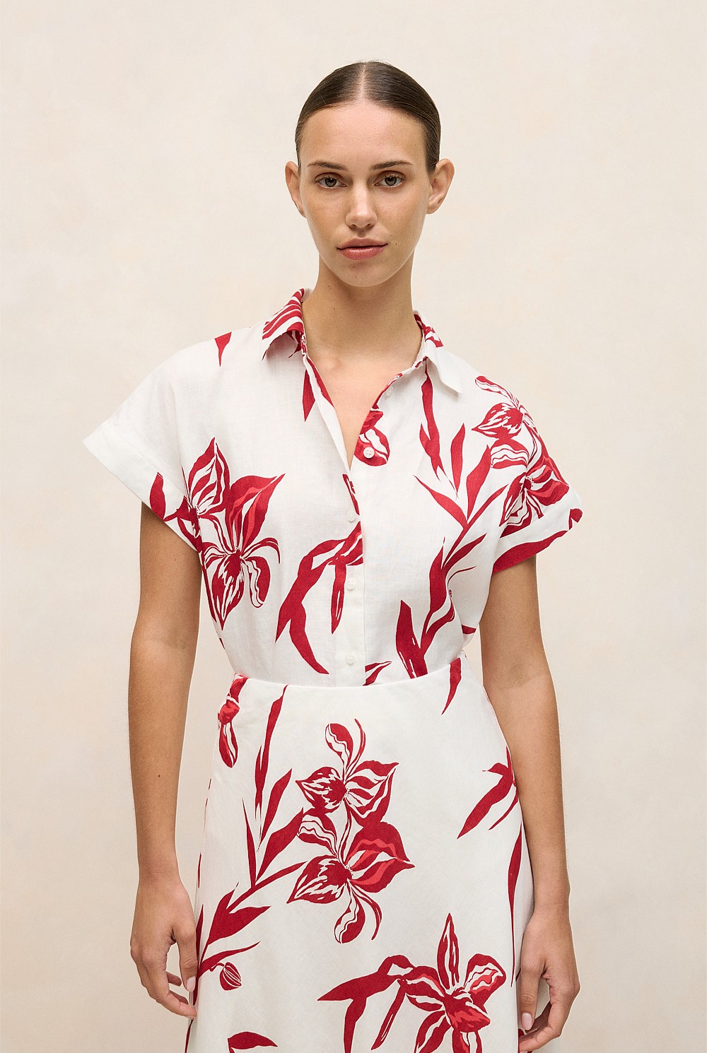 Wild Iris Linen Cap Sleeve Shirt