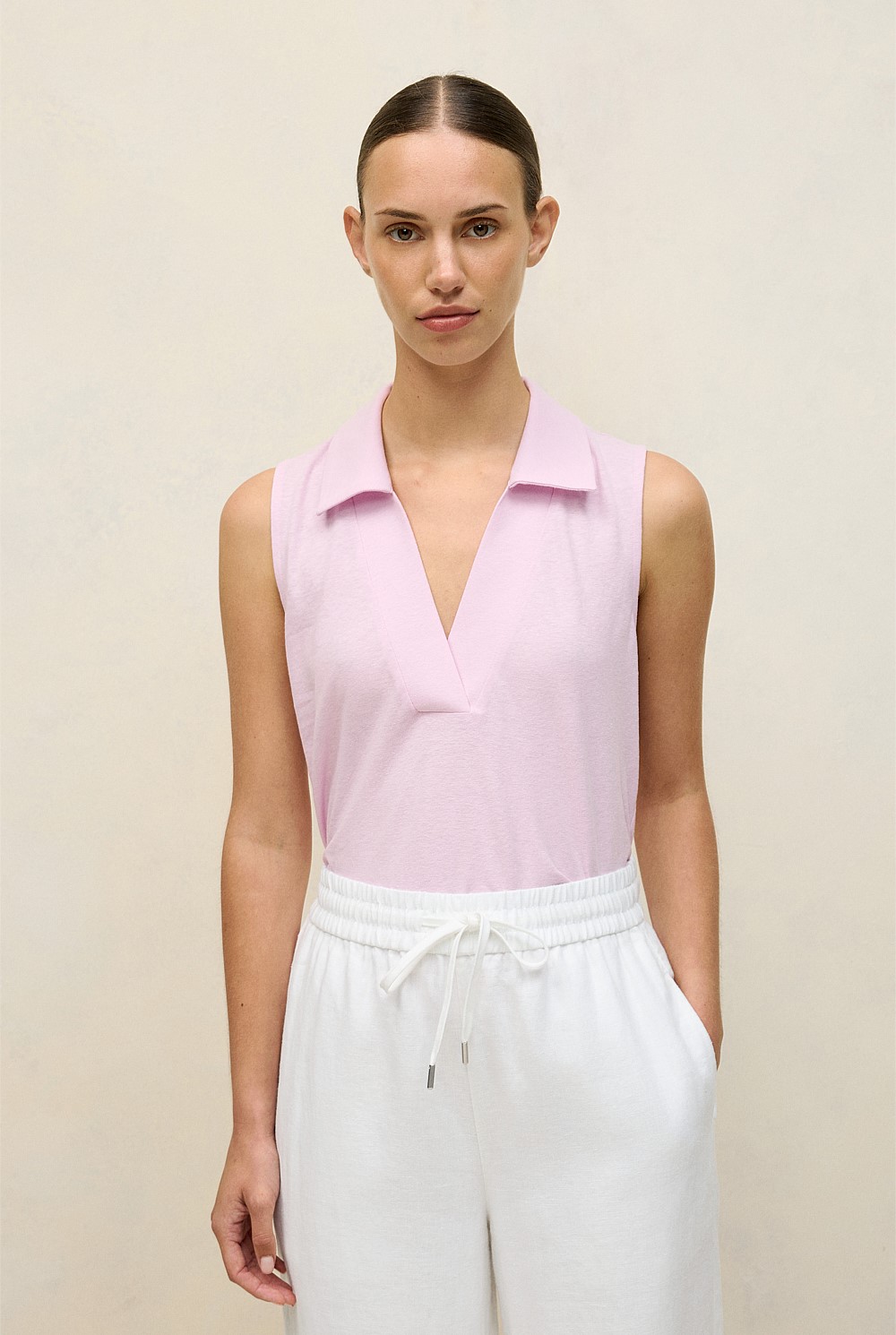 Linen Cotton Knit Collared Tank