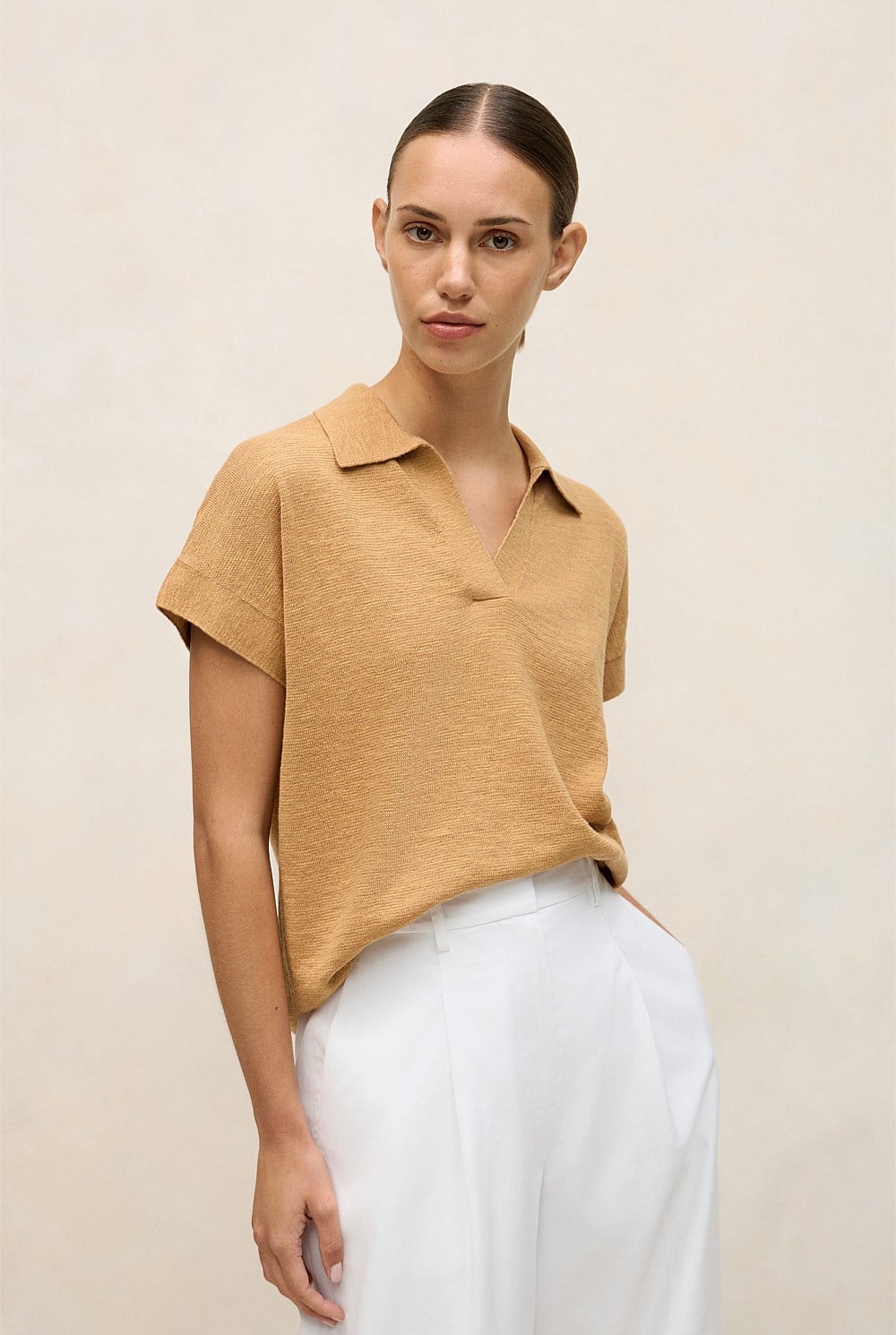 Linen Cotton Relaxed Knit Polo