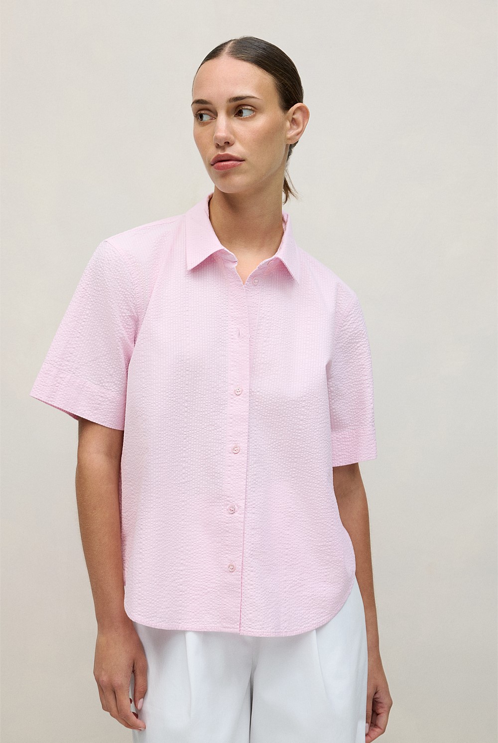 Cotton Seersucker Short Sleeve Shirt