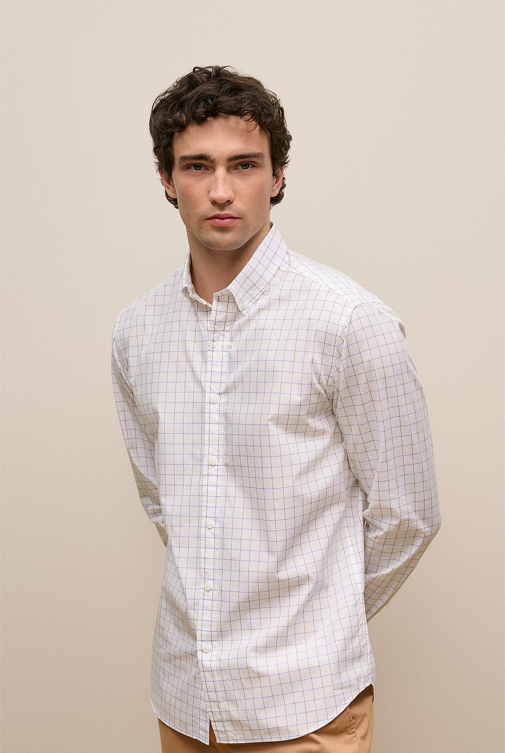 Regular Fit Poplin Grid Long Sleeve Shirt