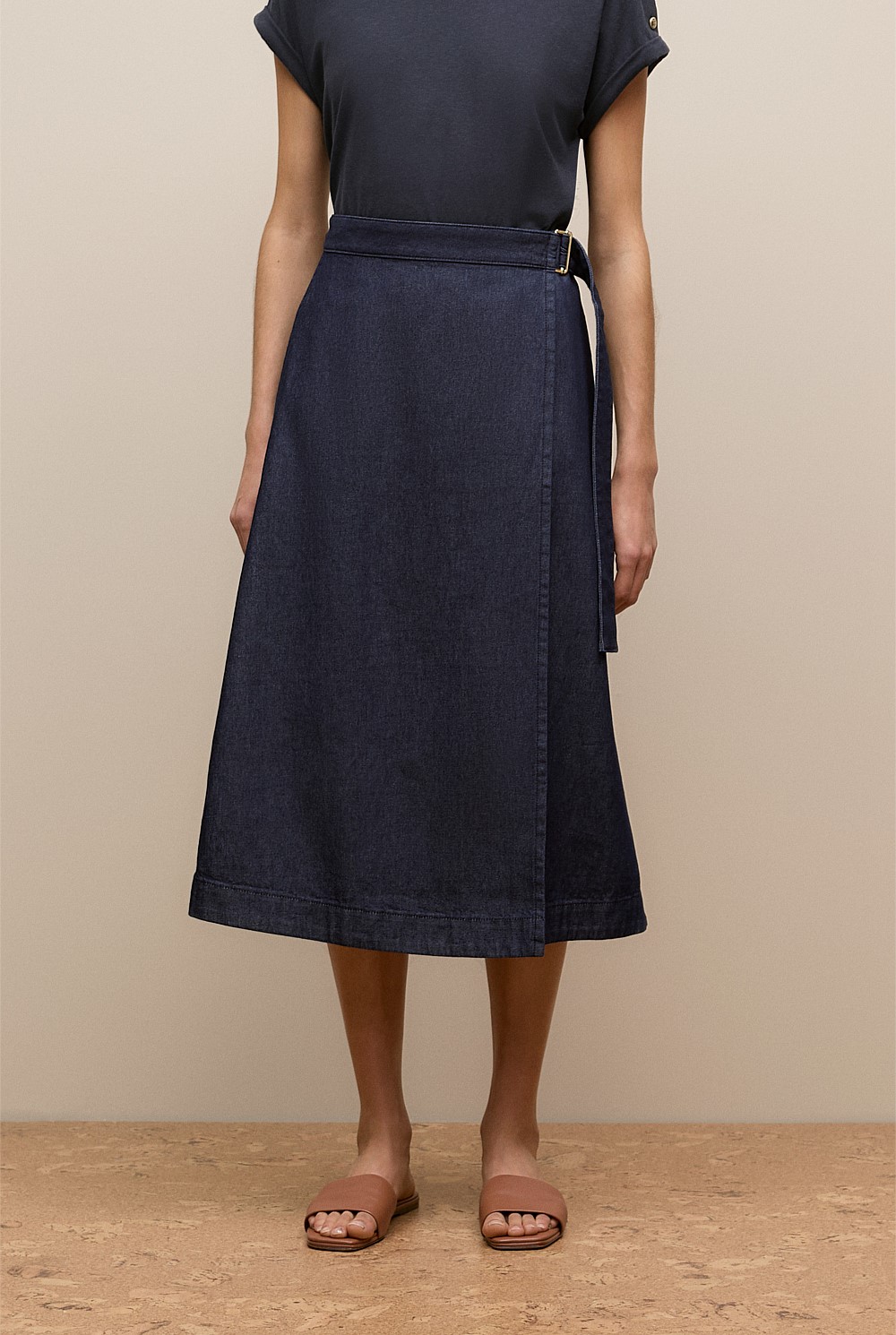 Indigo Rinse Denim Wrap Skirt WOMEN Skirts Trenery — free download