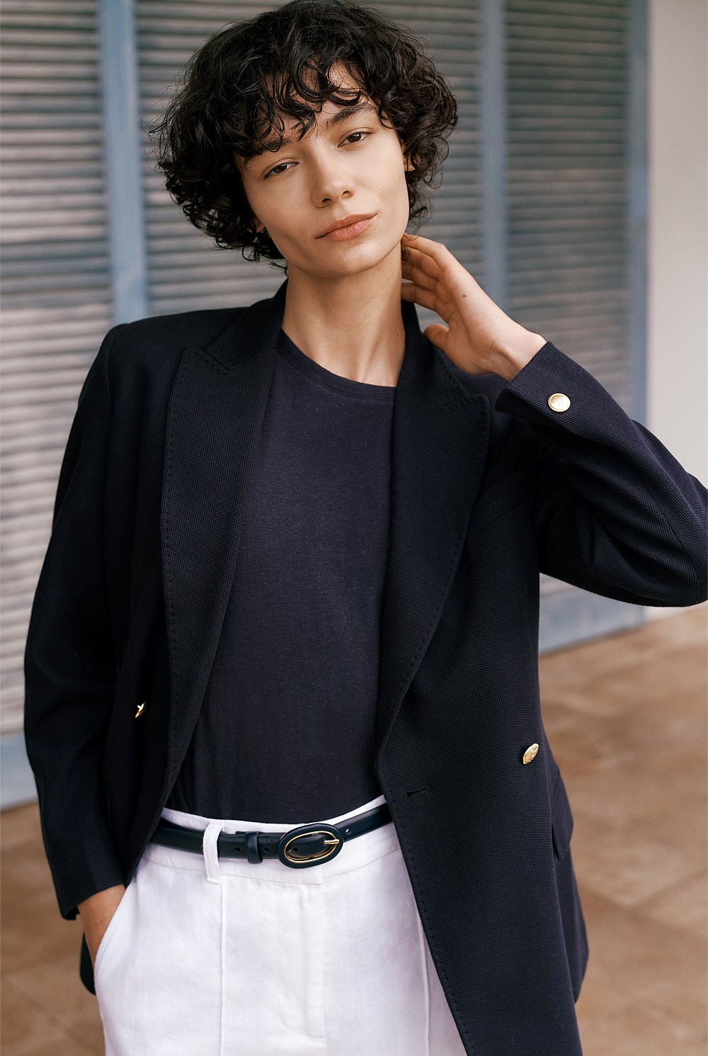 Pique Blend Double Breasted Blazer