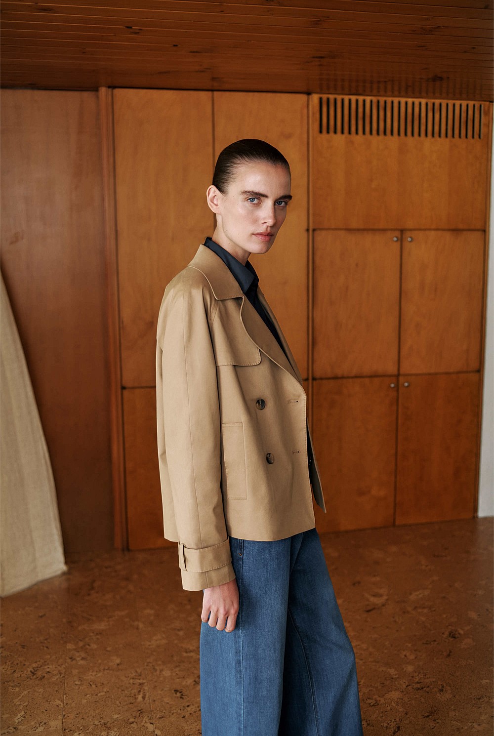 Cotton Twill Cropped Trench Coat