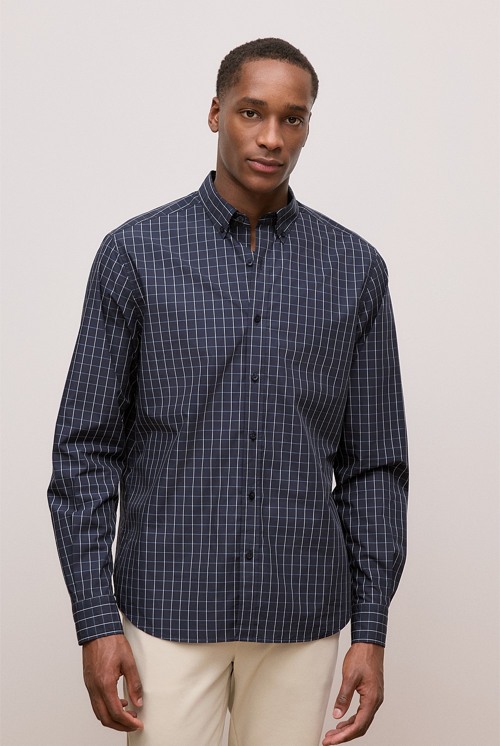 Regular Fit Poplin Grid Long Sleeve Shirt