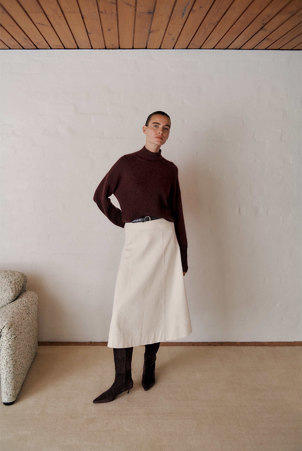 Natural Seed Denim Panelled Skirt