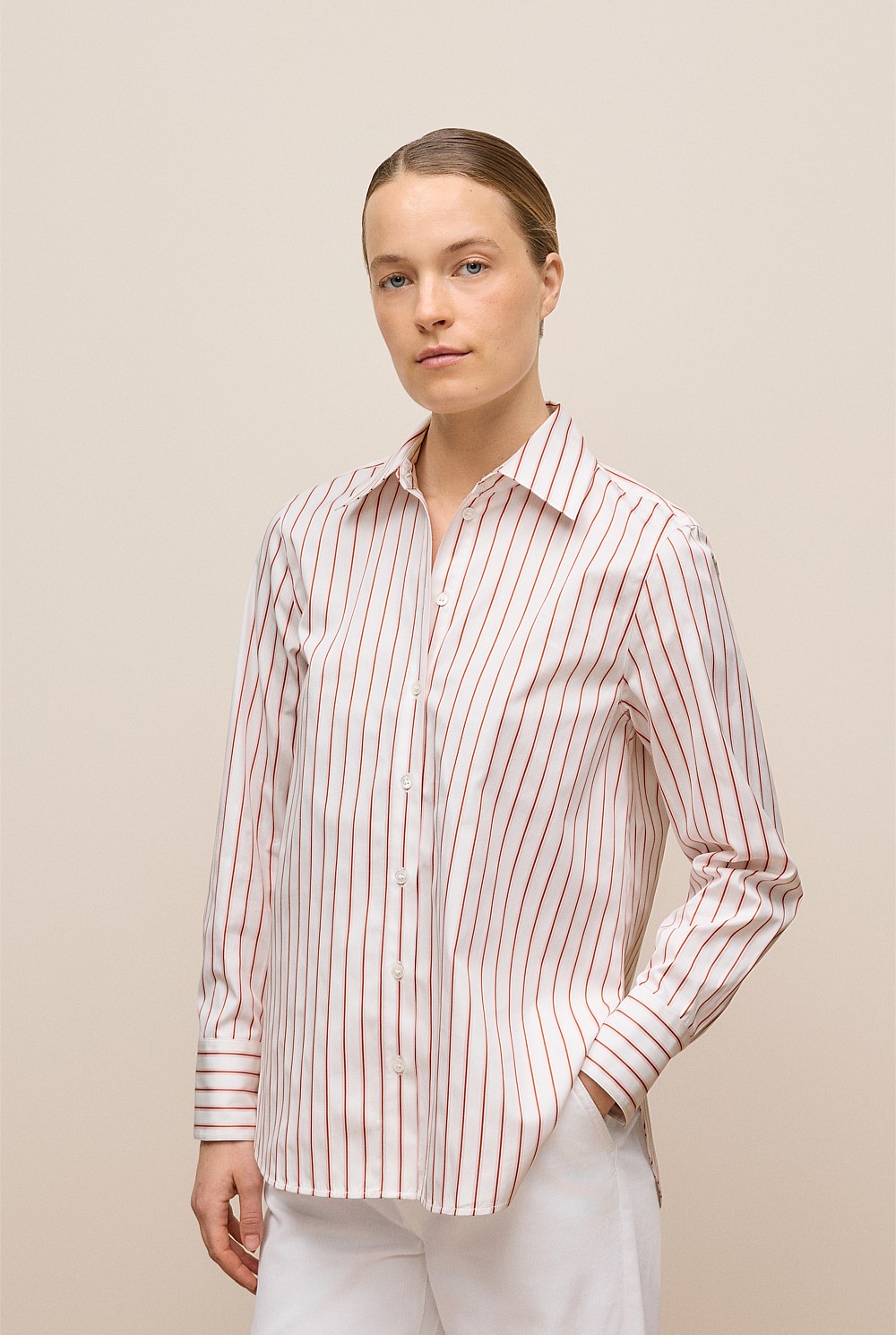 Cotton Poplin Jacquard Stripe Shirt