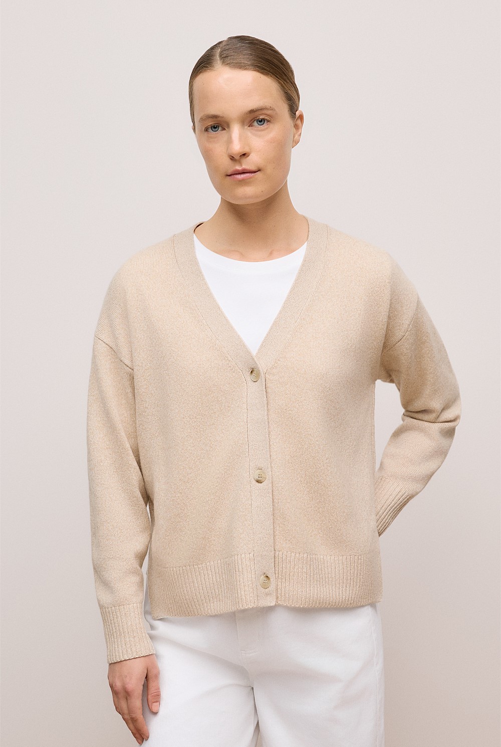 Wool Cashmere Relaxed V Cardigan
