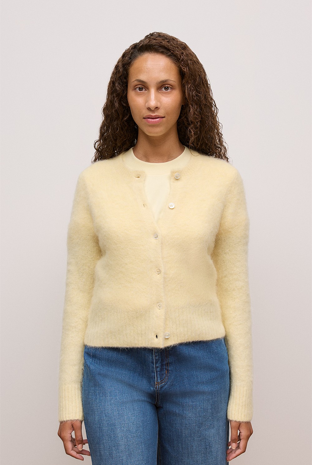 Brushed Alpaca Button Through Cardigan