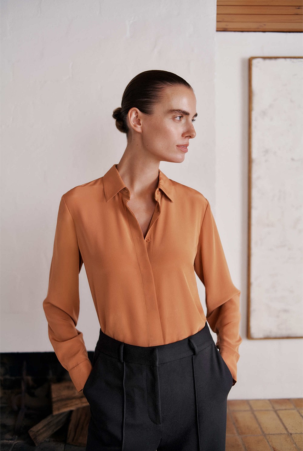 Silk Concealed Placket Shirt