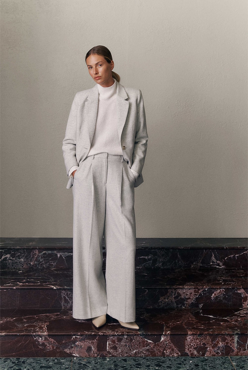 Italian Wool Blend Wide Leg Pant