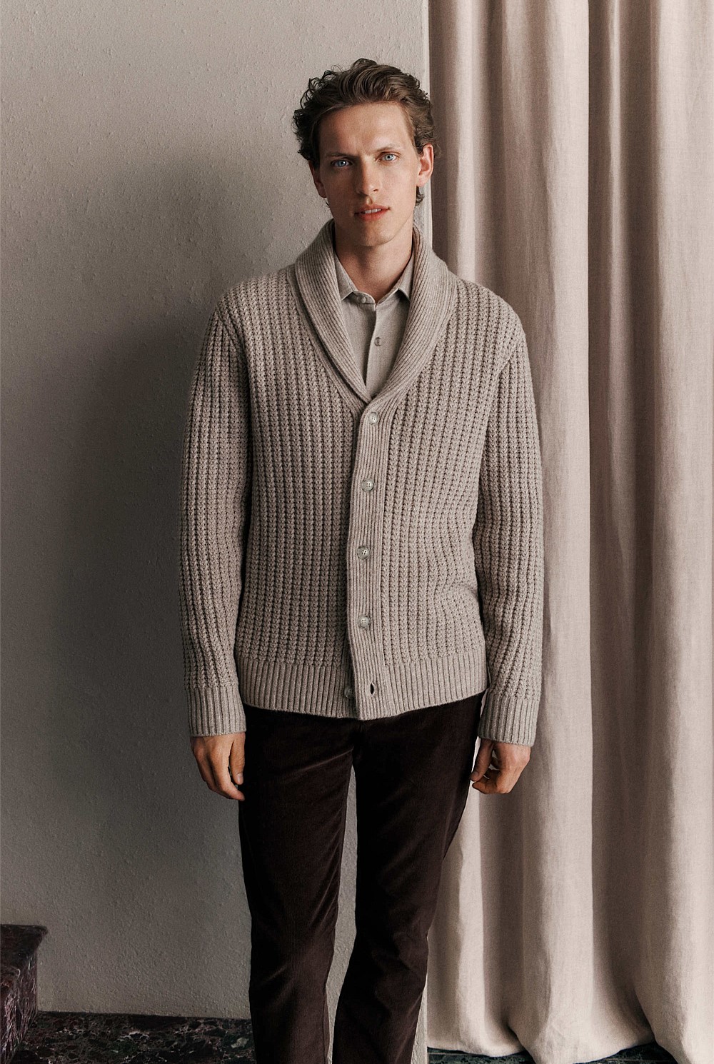 Merino Textured Shawl Cardigan