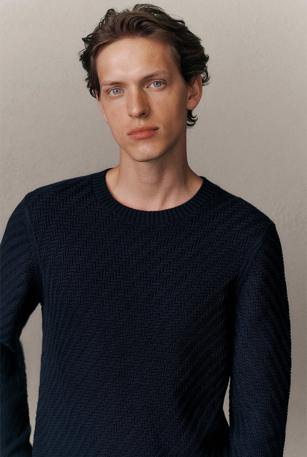 Cotton Blend Textured Crew