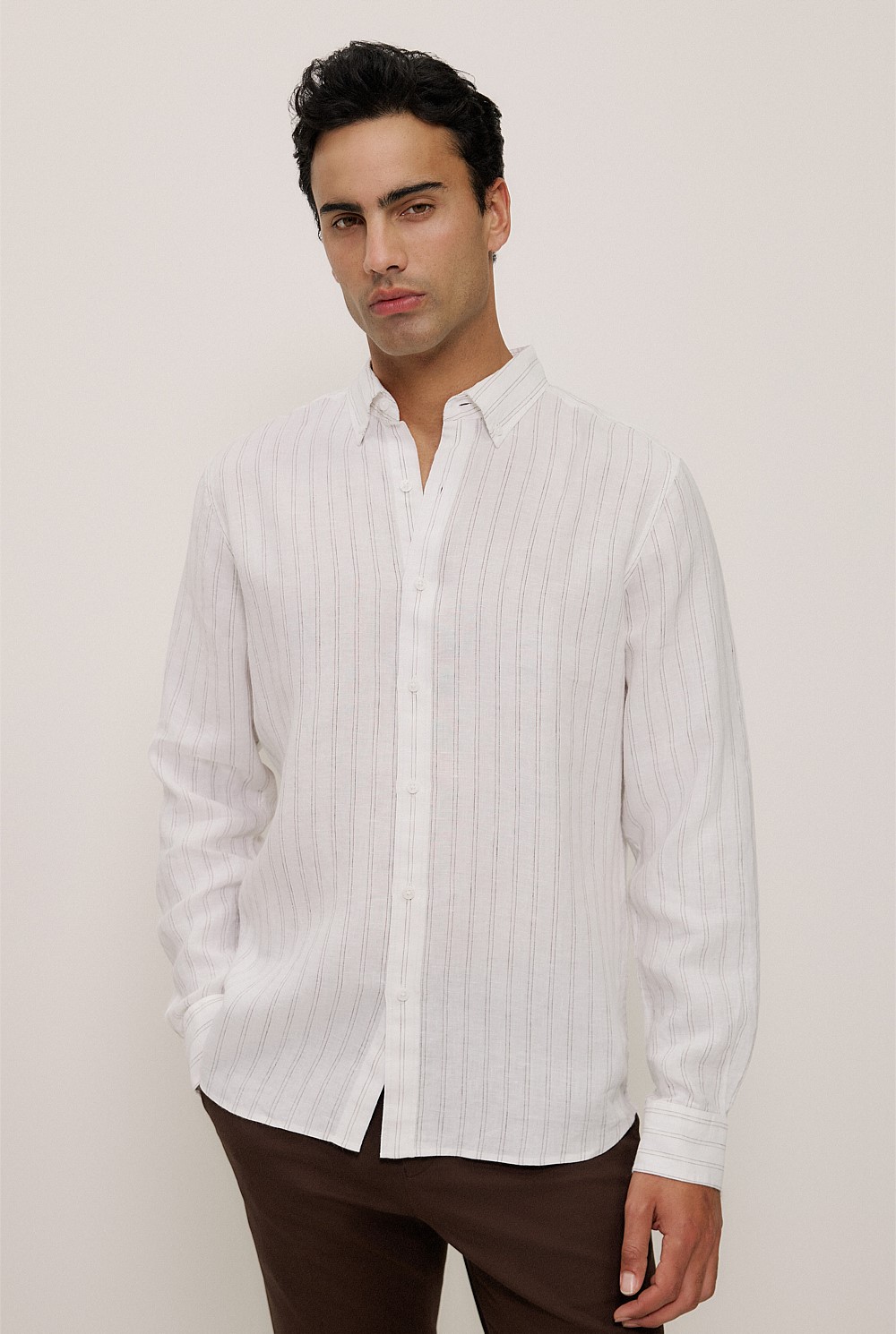 Regular Fit Delave Linen Fine Stripe Shirt