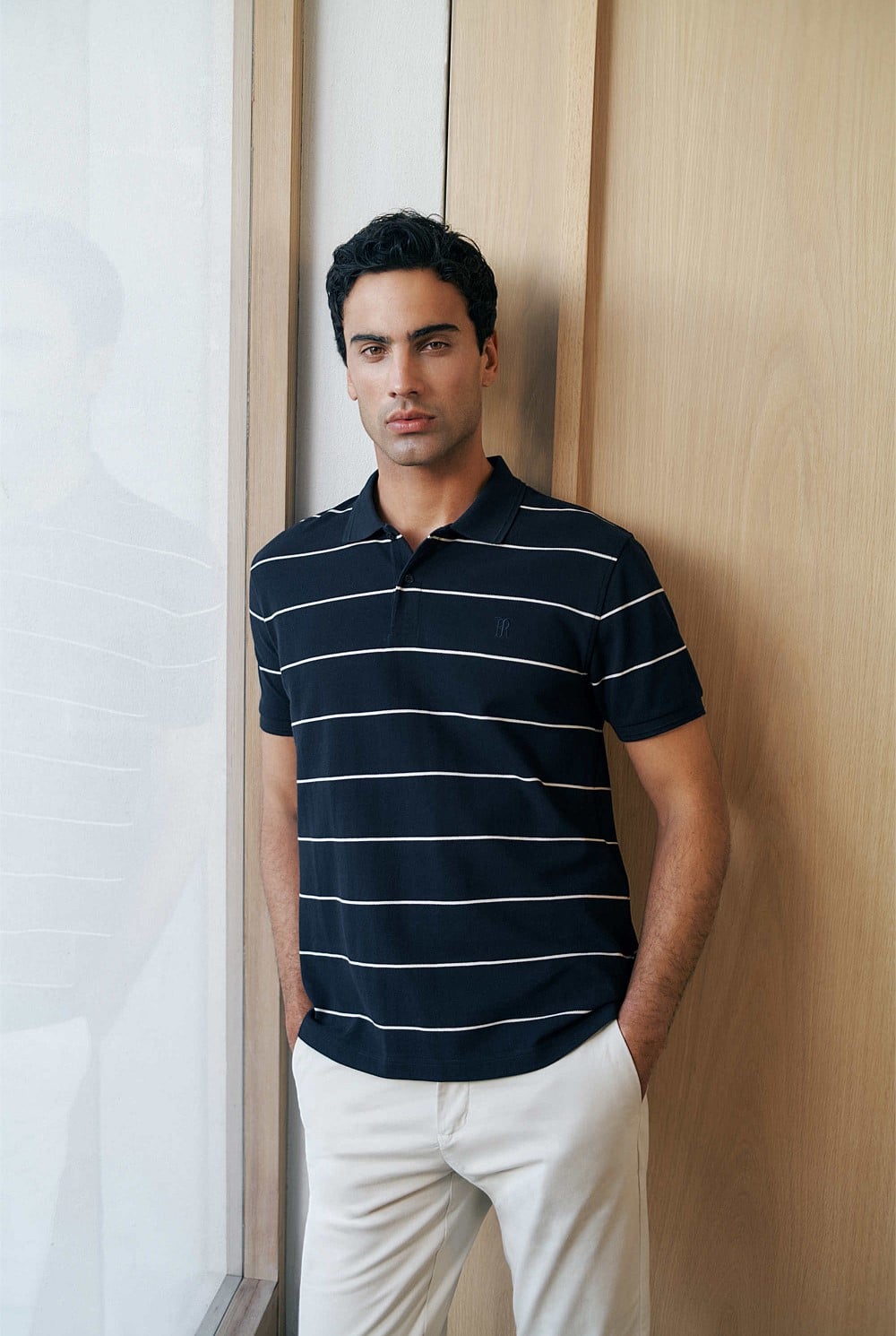 Pique Stripe Monogram Polo