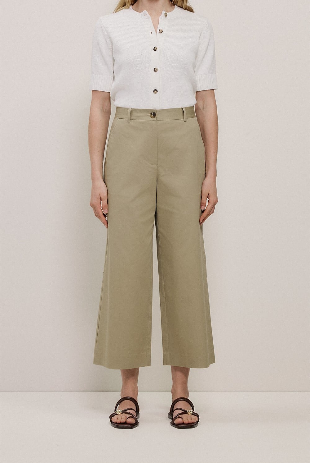 Cropped Wide Leg Chino Pant