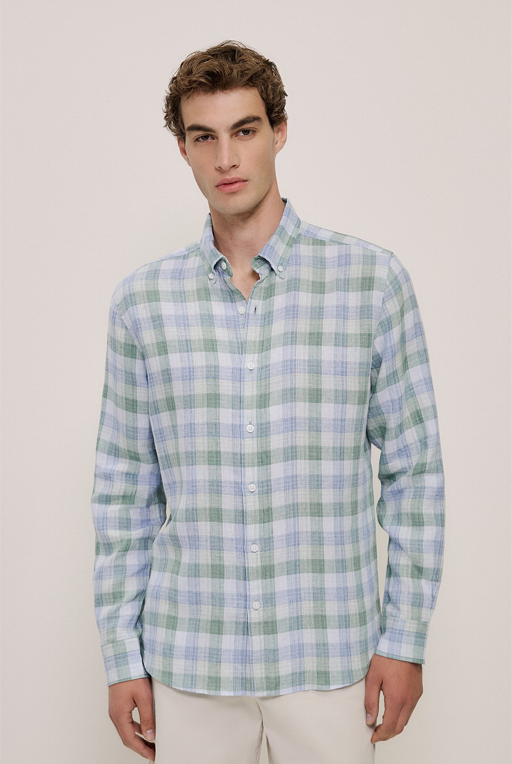 Regular Fit Yarn Dyed Linen Check Shirt