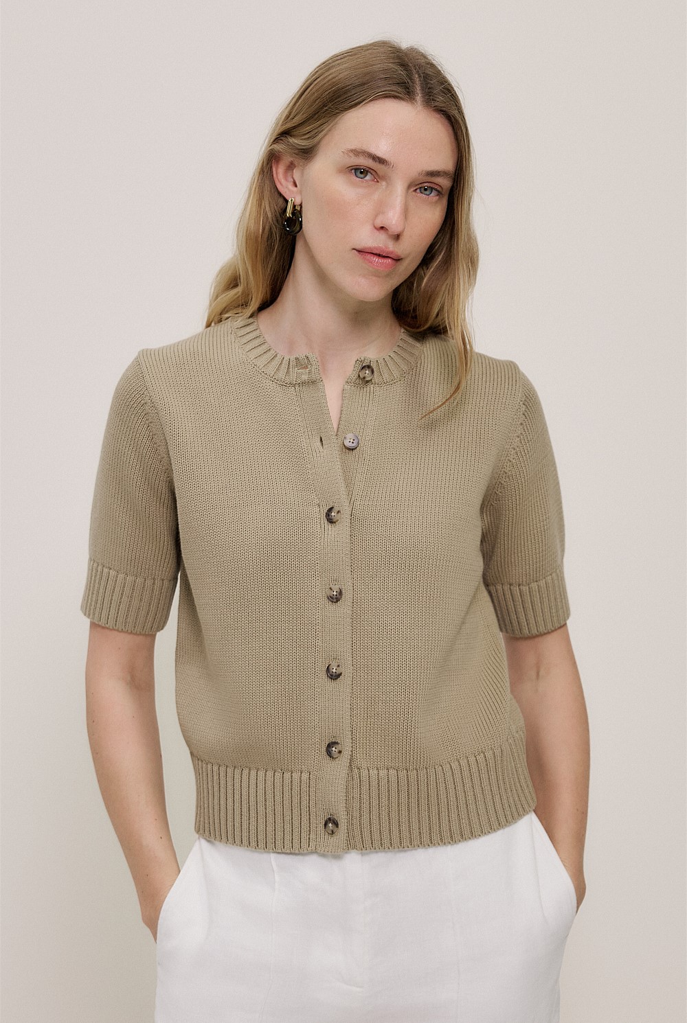 Cotton Knit Short Sleeve Cardigan