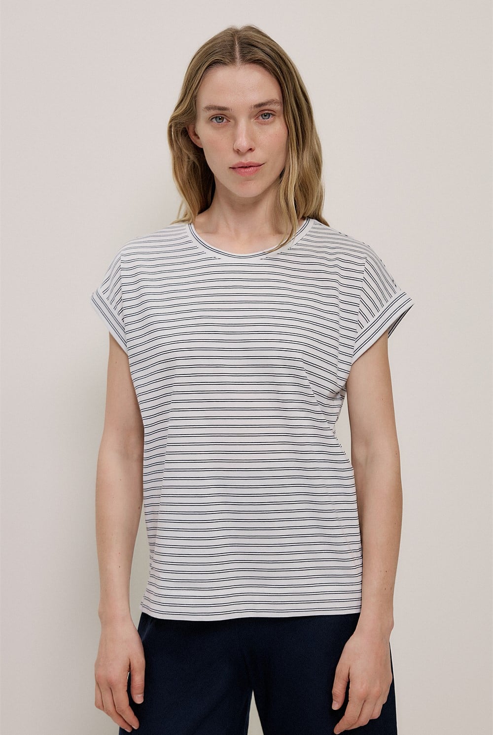 Australian Cotton Stripe Cuff Detail T-shirt
