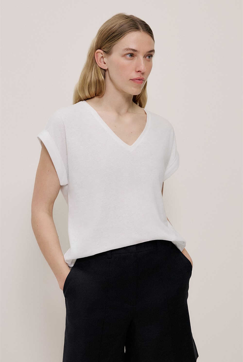 Linen Cotton V Neck T-shirt
