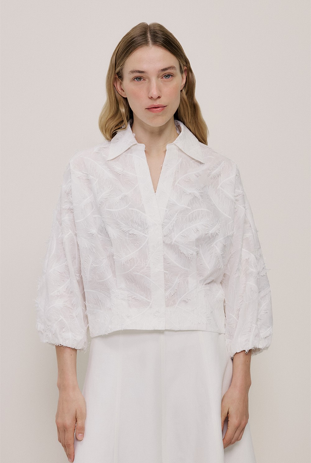 Embroidered Feather Detail Shirt