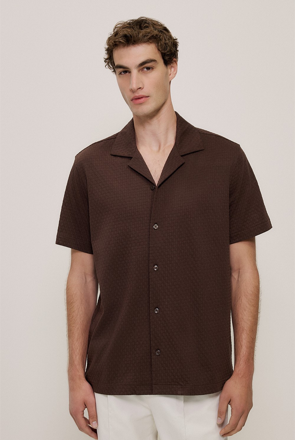 Basketweave Cotton Camp Shirt